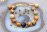 CGB9711 12mm round picture jasper & blue tiger eye adjustable bracelets