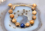 CGB9714 12mm round picture jasper & blue tiger eye adjustable bracelets