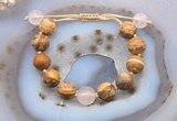 CGB9718 12mm round picture jasper & rose quartz adjustable bracelets