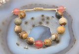 CGB9719 12mm round picture jasper & cherry quartz adjustable bracelets