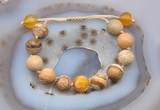 CGB9721 12mm round picture jasper & yellow banded agate adjustable bracelets