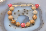 CGB9722 12mm round picture jasper & red banded agate adjustable bracelets