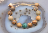 CGB9723 12mm round picture jasper & green banded agate adjustable bracelets