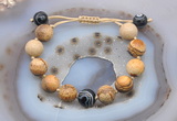 CGB9724 12mm round picture jasper & black banded agate adjustable bracelets