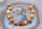 CGB9725 12mm round picture jasper & red agate adjustable bracelets