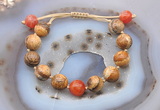 CGB9726 12mm round picture jasper & fire agate adjustable bracelets