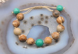 CGB9728 12mm round picture jasper & grass agate adjustable bracelets