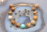 CGB9729 12mm round picture jasper & blue sea sediment jasper adjustable bracelets