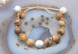 CGB9731 12mm round picture jasper & white howlite adjustable bracelets