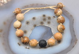 CGB9732 12mm round picture jasper & black lava adjustable bracelets