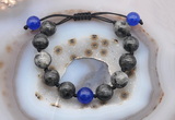 CGB9808 12mm round black labradorite & candy jade adjustable bracelets