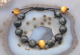 CGB9817 12mm round black labradorite & golden tiger eye adjustable bracelets