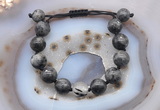 CGB9821 12mm round black labradorite & black rutilated quartz adjustable bracelets