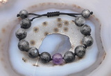 CGB9822 12mm round black labradorite & amethyst adjustable bracelets