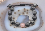 CGB9823 12mm round black labradorite & rose quartz adjustable bracelets