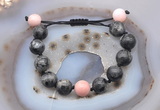 CGB9824 12mm round black labradorite & pink opal adjustable bracelets