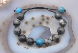 CGB9826 12mm round black labradorite & apatite adjustable bracelets