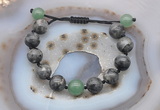 CGB9827 12mm round black labradorite & green aventurine adjustable bracelets