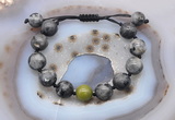 CGB9828 12mm round black labradorite & China jade adjustable bracelets