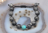 CGB9829 12mm round black labradorite & blue sea sediment jasper adjustable bracelets