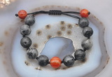 CGB9832 12mm round black labradorite & red banded agate adjustable bracelets