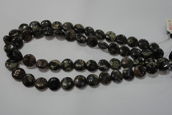 CGE124 15.5 inches 14mm flat round glaucophane gemstone beads