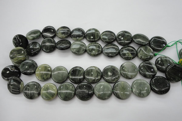 CGH17 15.5 inches 10mm flat round green hair stone beads wholesale