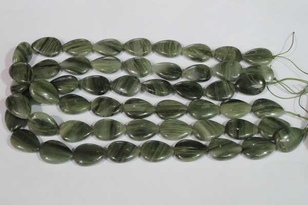 CGH53 15.5 inches 12*16mm flat teardrop green hair stone beads