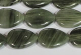 CGH54 15.5 inches 13*18mm flat teardrop green hair stone beads