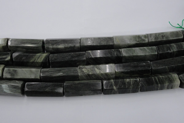 CGH62 15.5 inches 16*40mm faceted tube green hair stone beads