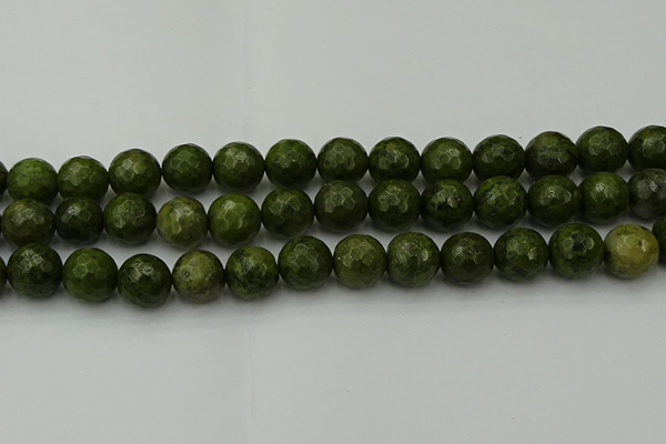 CGJ465 15.5 inches 14mm faceted round green jasper beads wholesale