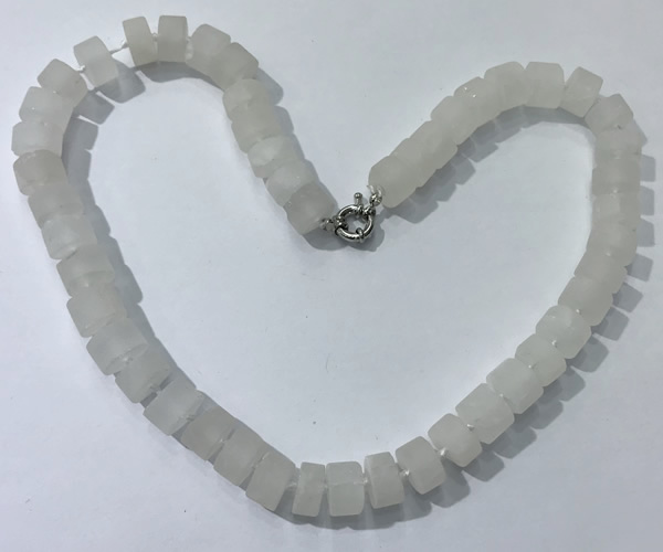 CGN170 20 inches 7*12mm - 9*12mm tyre matte white crystal necklaces