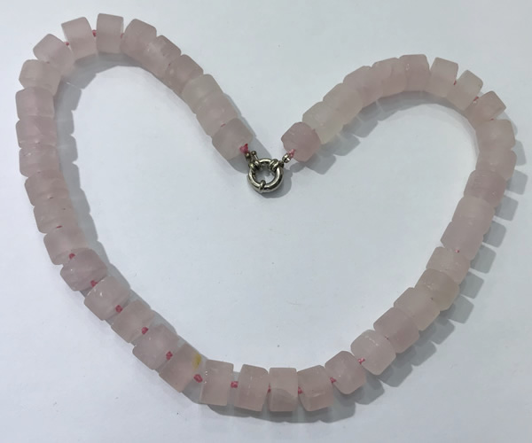 CGN171 20 inches 7*12mm - 9*12mm tyre matte rose quartz necklaces