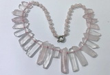 CGN186 23 inches 8*20mm - 11*60mm rose quartz stick necklaces