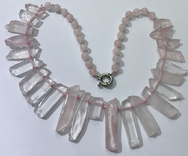 CGN186 23 inches 8*20mm - 11*60mm rose quartz stick necklaces