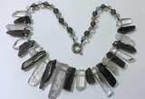 CGN190 8*20mm - 11*60mm white crystal & smoky quartz stick necklaces