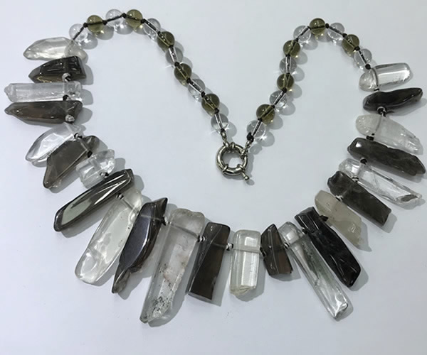 CGN190 8*20mm - 11*60mm white crystal & smoky quartz stick necklaces