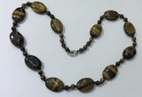 CGN205 22 inches 6mm round & 18*25mm oval yellow tiger eye necklaces