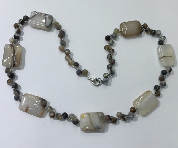 CGN230 22 inches 6mm round & 18*25mm rectangle agate necklaces