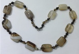 CGN231 22 inches 6mm round & 18*25mm rectangle agate necklaces