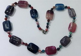 CGN241 22 inches 6mm round & 18*25mm rectangle agate necklaces