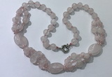 CGN290 24.5 inches chinese crystal & rose quartz beaded necklaces