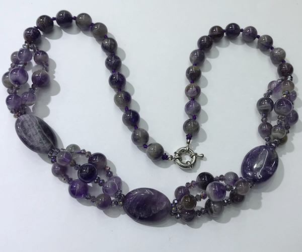 CGN291 24.5 inches chinese crystal & amethyst beaded necklaces