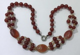 CGN293 24.5 inches chinese crystal & red agate beaded necklaces