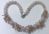 CGN350 19.5 inches chinese crystal & rose quartz beaded necklaces