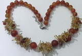 CGN355 19.5 inches chinese crystal & red agate beaded necklaces