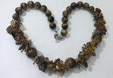 CGN362 19.5 inches chinese crystal & yellow tiger eye beaded necklaces