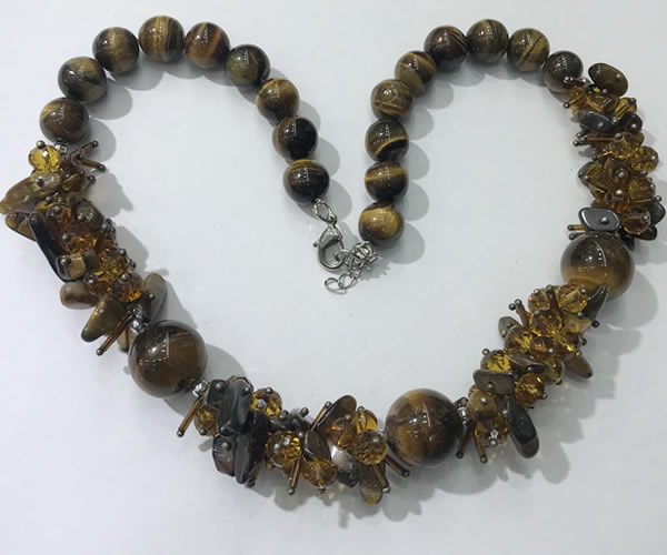 CGN362 19.5 inches chinese crystal & yellow tiger eye beaded necklaces