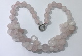 CGN370 19.5 inches round & chips rose quartz beaded necklaces