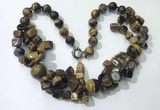 CGN373 19.5 inches round & chips yellow tiger eye beaded necklaces